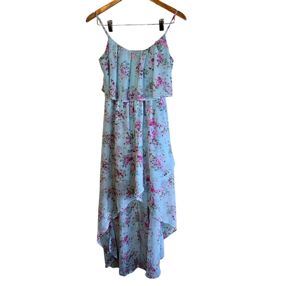 Size M – Disney Cinderella Sky Blue Floral High-Low Chiffon Dress